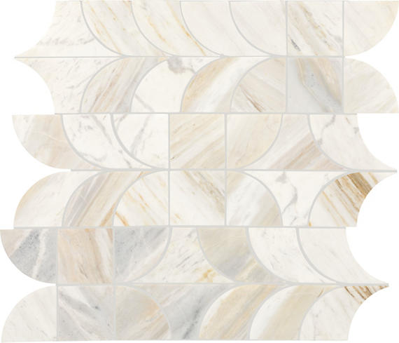 14x16 Gamma Multi-Polygon Scallop Wave Mosaic Marble-Look Polished Smooth Stone Tile Golden White