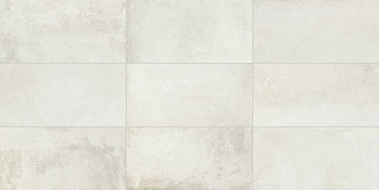 12x24 Rekindle  Stepwise Concrete-Look Matte Smooth Porcelain Tile Pure White