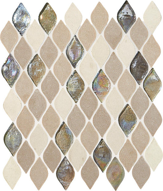 1x2 Decorative Accents Leaf  Mosaic Mixed-Color Brushed Smooth Marble Tile Beige Cream