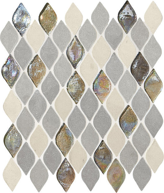 1x2 Decorative Accents Leaf  Mosaic Mixed-Color Brushed Smooth Marble Tile Gray Cream