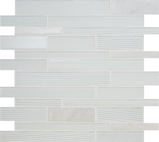 White - 12x13 Serentina Mosaic Mixed-Material Look Glossy Smooth Glass Tile