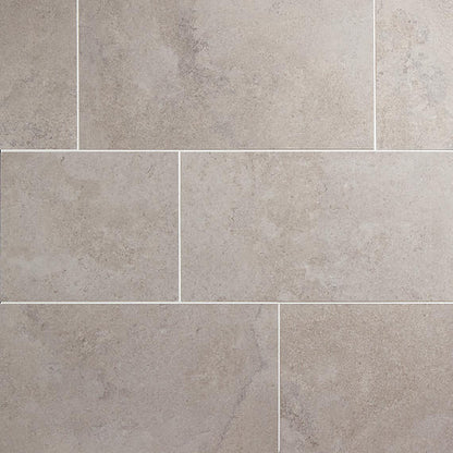 12x24 Haddonstone Light Veining  Stepwise Stone-Look Matte Smooth Porcelain Tile Horizon Taupe
