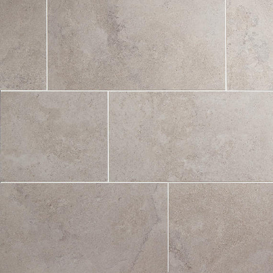 12x24 Haddonstone Light Veining  Stepwise Stone-Look Matte Smooth Porcelain Tile Horizon Taupe