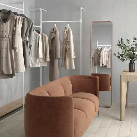 12x24 Rigid Clay Linear  Natural Solid-Color Matte Textured Ceramic Tile Light Gray