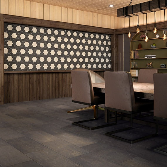 12x24 Union  Natural Concrete-Look Matte Smooth Porcelain Tile Black