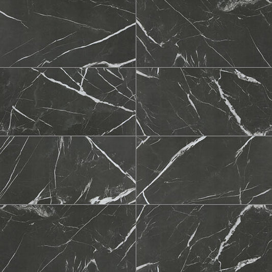 12x24 Platinum  Natural Marble-Look Matte Smooth Porcelain Tile Black White