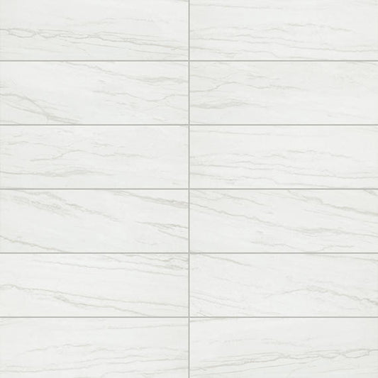 12x24 Platinum  Natural Marble-Look Matte Smooth Porcelain Tile White Gray Mix