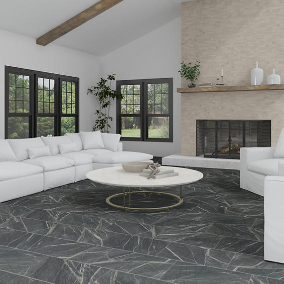 12x24 Foyer  Natural Marble-Look Matte Smooth Porcelain Tile Dark Gray
