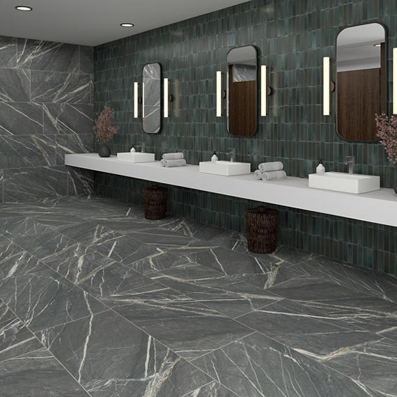 12x24 Foyer  Natural Marble-Look Matte Smooth Porcelain Tile Dark Gray