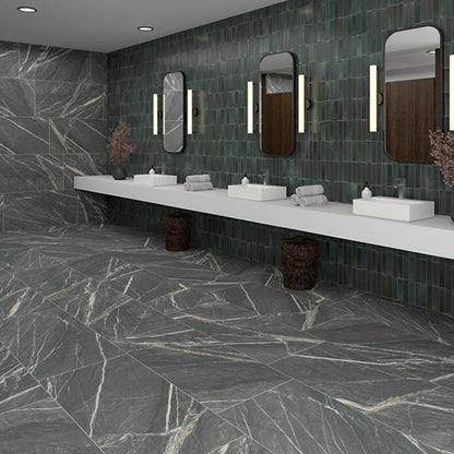 12x24 Foyer  Natural Marble-Look Matte Smooth Porcelain Tile Dark Gray