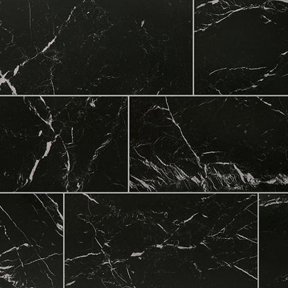 12x24 Panoramic Duet Subway Pattern Light Veining Natural Marble-Look Matte Smooth Porcelain Tile Dark Black