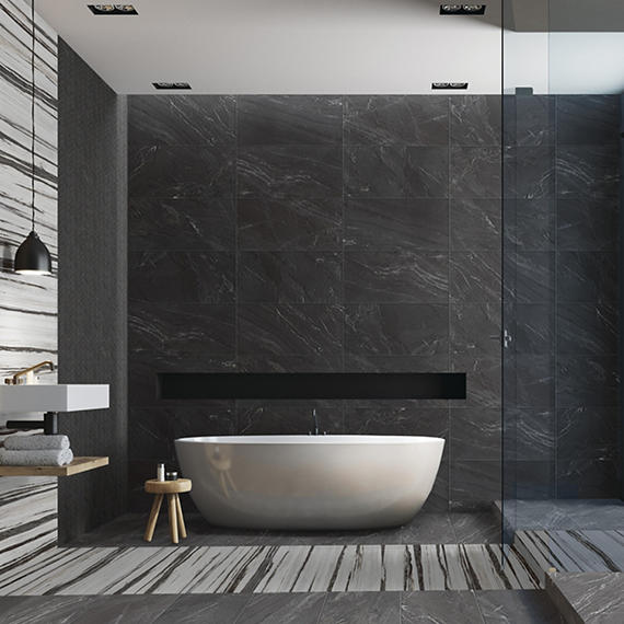 12x24 Vertuo Light Veining  Natural Stone-Look Matte Smooth Porcelain Tile Striped Charcoal