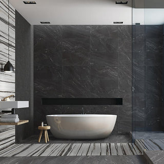 Striped Charcoal - 12x24 Vertuo Light Veining Natural Stone-Look Matte Smooth Porcelain Tile