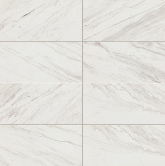 12x24 Artsy Light Veining  Natural Marble-Look Matte Smooth Porcelain Tile Gray White