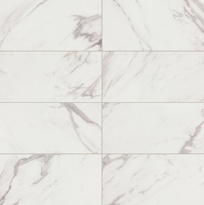 12x24 Artsy Light Veining  Natural Marble-Look Matte Smooth Porcelain Tile White Gray