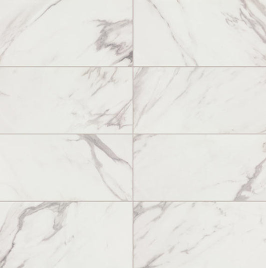 12x24 Artsy Light Veining  Natural Marble-Look Matte Smooth Porcelain Tile White Gray