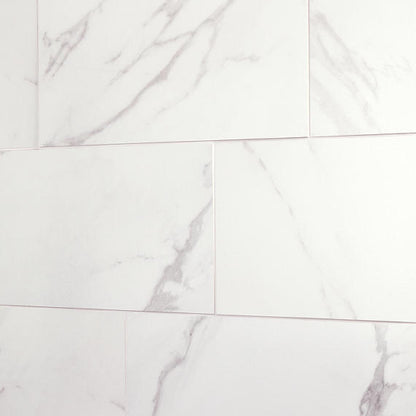 12x24 Artsy Light Veining  Natural Marble-Look Matte Smooth Porcelain Tile White Gray