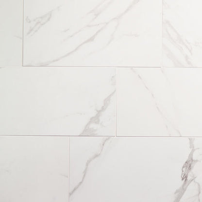 12x24 Artsy Light Veining  Natural Marble-Look Matte Smooth Porcelain Tile White Gray