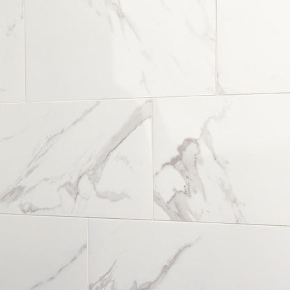 12x24 Artsy Light Veining  Natural Marble-Look Matte Smooth Porcelain Tile White Gray
