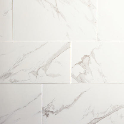 12x24 Artsy Light Veining  Natural Marble-Look Matte Smooth Porcelain Tile White Gray
