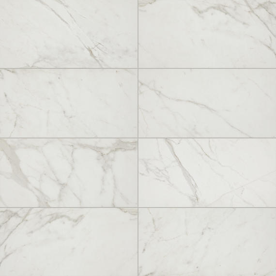 12x24 Platinum  Natural Marble-Look Matte Smooth Porcelain Tile White Gray