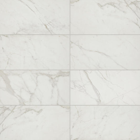 12x24 Platinum  Natural Marble-Look Matte Smooth Porcelain Tile White Gray