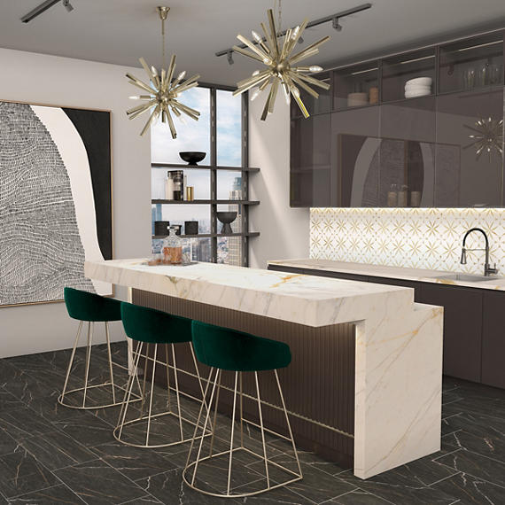 12x24 Perpetuo Light Veining  Natural Marble-Look Matte Smooth Porcelain Tile Midnight Black