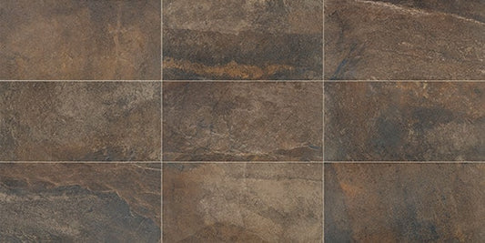 12x24 Slate Attache  Natural Stone-Look Matte Smooth Porcelain Tile Rust Brown