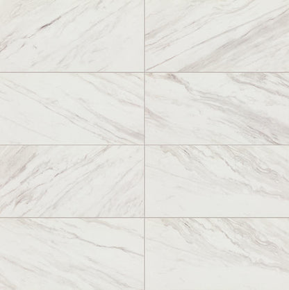 12x24 Artsy Light Veining  Natural Marble-Look Polished Smooth Porcelain Tile Gray White