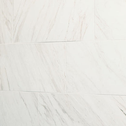 12x24 Artsy Light Veining  Natural Marble-Look Polished Smooth Porcelain Tile Gray White