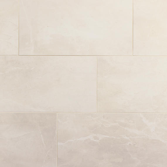 12x24 Artsy Light Veining  Natural Marble-Look Polished Smooth Porcelain Tile Cream Beige