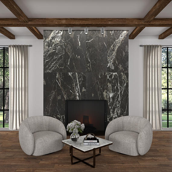 12x24 Savoir Medium Veining  Mosaic Marble-Look Polished Smooth Porcelain Tile Marble Black