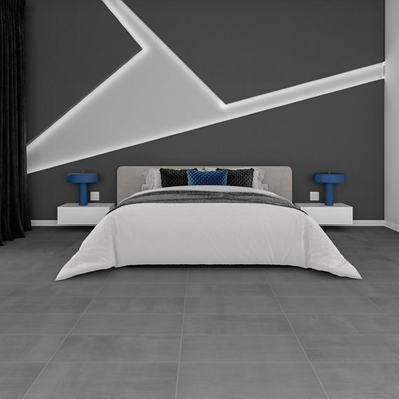 12x24 Subtle Strands  Natural Concrete-Look Matte Smooth Porcelain Tile Deep Charcoal