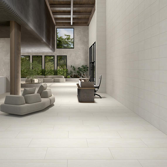12x24 Theoretical Evolved  Natural Concrete-Look Matte Textured Porcelain Tile Cream White