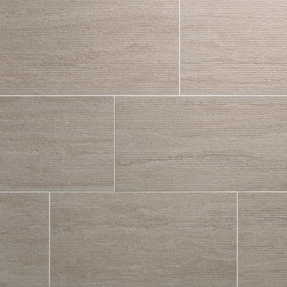 12x24 Haddonstone  Natural Stone-Look Matte 3D-Geometric Ribbed Porcelain Tile Atlas Taupe