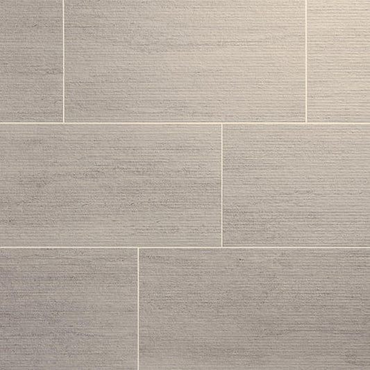 12x24 Haddonstone  Natural Stone-Look Matte 3D-Geometric Ribbed Porcelain Tile Horizon Taupe