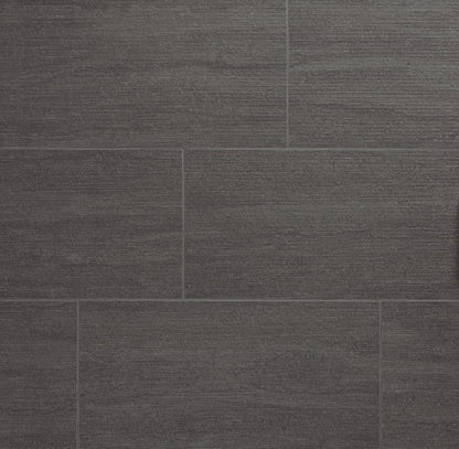 12x24 Haddonstone  Natural Stone-Look Matte 3D-Geometric Ribbed Porcelain Tile Velvet Black