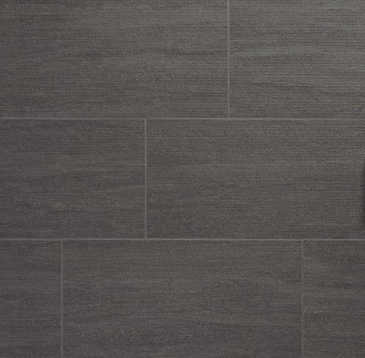 12x24 Haddonstone  Natural Stone-Look Matte 3D-Geometric Ribbed Porcelain Tile Velvet Black