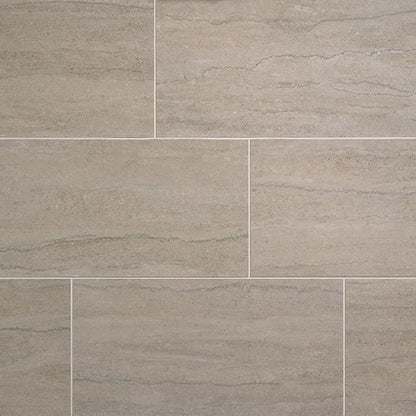 12x24 Haddonstone Medium Veining  Stepwise Stone-Look Matte Smooth Porcelain Tile Atlas Taupe