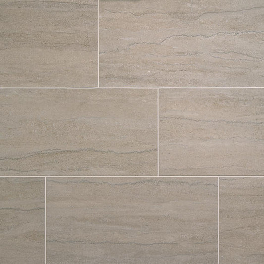 12x24 Haddonstone Medium Veining  Stepwise Stone-Look Matte Smooth Porcelain Tile Atlas Taupe