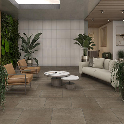 12x24 Crafter  Natural Concrete-Look Matte Textured Porcelain Tile Cream White