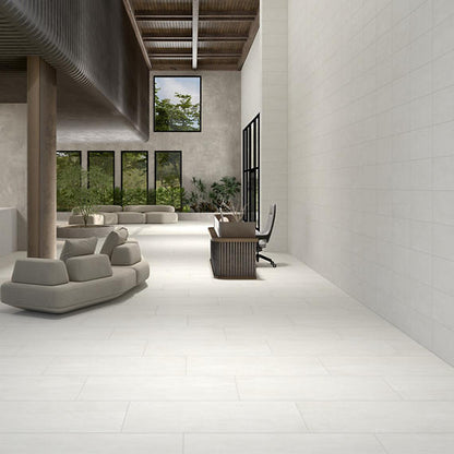 12x24 Theoretical Evolved  Natural Concrete-Look Matte Smooth Porcelain Tile Off White