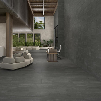 12x24 Theoretical Evolved  Natural Concrete-Look Matte Smooth Porcelain Tile Black