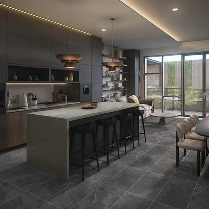 15x30 Platinum  Natural Concrete-Look Matte Smooth Porcelain Tile Dark Gray
