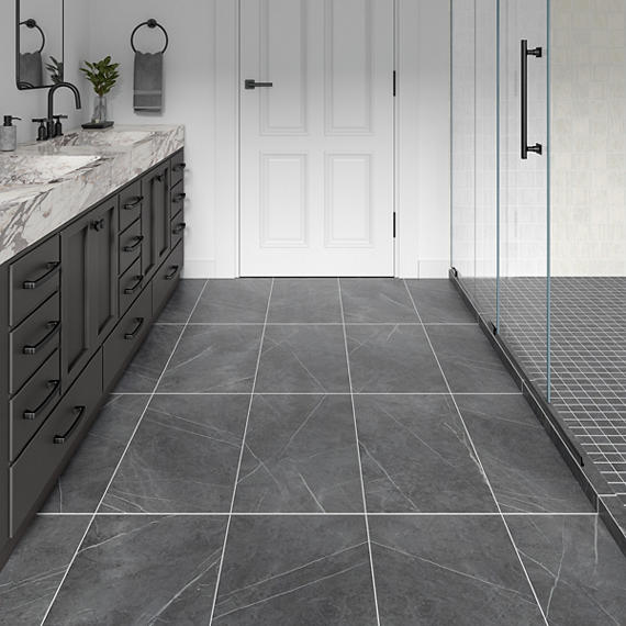 15x30 Platinum  Natural Concrete-Look Matte Smooth Porcelain Tile Dark Gray