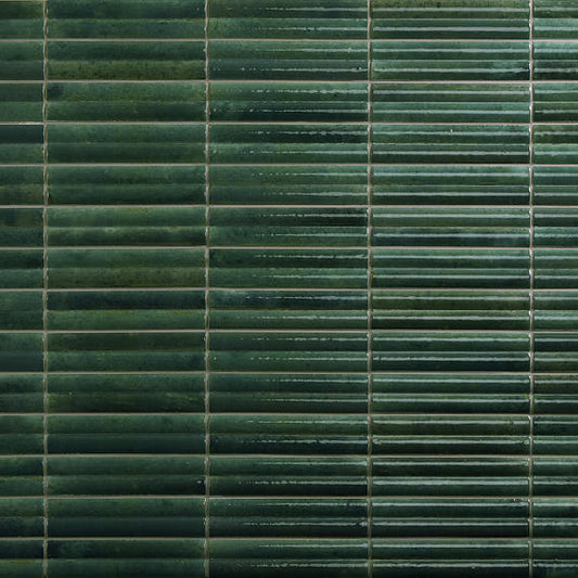 2x10 Remedy  Mosaic Solid-Color Glossy 3D-Geometric Fluted Porcelain Tile Dark green