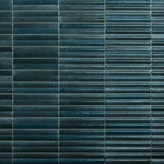 2x10 Remedy  Mosaic Solid-Color Glossy 3D-Geometric Fluted Porcelain Tile Blue Gray