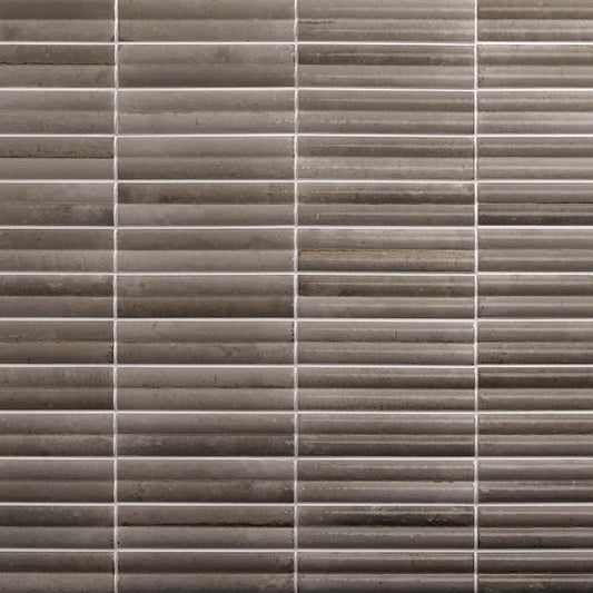 2x10 Remedy  Mosaic Solid-Color Glossy 3D-Geometric Fluted Porcelain Tile Brown Gray