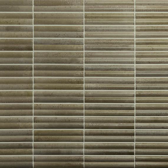 2x10 Remedy  Mosaic Solid-Color Glossy 3D-Geometric Fluted Porcelain Tile Olive Brown
