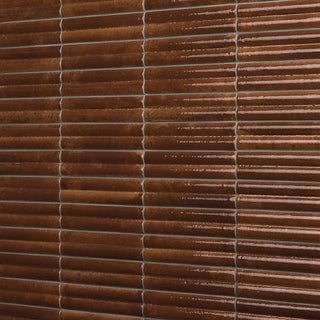 Rich Brown - 2x10 Remedy Mosaic Solid-Color Glossy 3D-Geometric Fluted Porcelain Tile